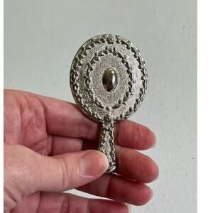 Tiny Vintage Ornate Hand Mirror Silver Tone Mini Vanity Dollhouse Cottagecore
